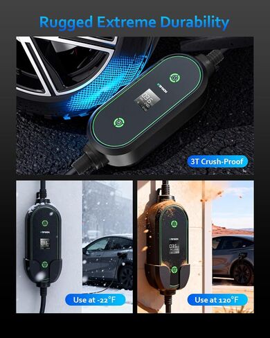 شاحن محمول من المستوى 1&2 - معتمد من ETL، 12/16 أمبير 110 فولت - 240 فولت مع كابل تمديد 25 قدم، قابس NEMA 6-20 ومحول NEMA 5-15، محطات شحن السيارات الكهربائية المحمولة لجميع سيارات SAE J1772 in Kuwait