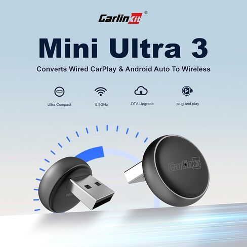 Carlinkit Mini Ultra Wireless CarPlay & Android Auto Converter، تحويل سلكي من المصنع إلى لاسلكي، اتصال سريع USB-A/USB-C لأجهزة iPhone وAndroid 11+، توصيل وتشغيل دونجل تشغيل السيارة، ترقية OTA in Saudi Arabia