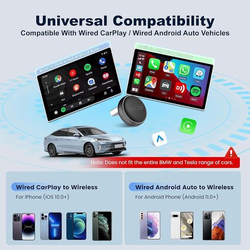 Carlinkit Mini Ultra Wireless CarPlay & Android Auto Converter، تحويل سلكي من المصنع إلى لاسلكي، اتصال سريع USB-A/USB-C لأجهزة iPhone وAndroid 11+، توصيل وتشغيل دونجل تشغيل السيارة، ترقية OTA in Saudi Arabia