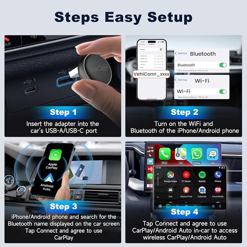 Carlinkit Mini Ultra Wireless CarPlay & Android Auto Converter، تحويل سلكي من المصنع إلى لاسلكي، اتصال سريع USB-A/USB-C لأجهزة iPhone وAndroid 11+، توصيل وتشغيل دونجل تشغيل السيارة، ترقية OTA in Saudi Arabia