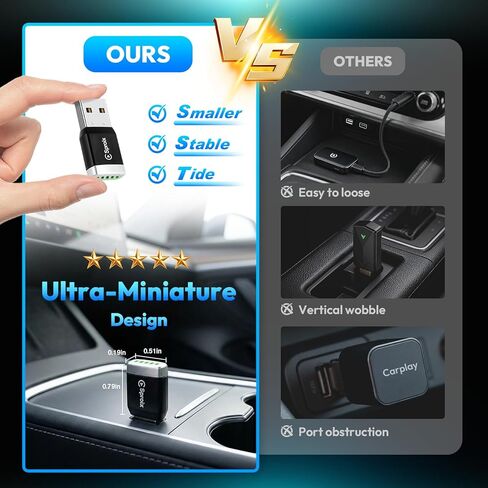 محول Carplay اللاسلكي لأجهزة Apple iPhone iOS 10+ وAndroid Mini فائق الصغر USB-A يحول السلكية إلى محول تشغيل السيارة اللاسلكي التوصيل والتشغيل اتصال تلقائي سريع للسيارات 2016+ in Saudi Arabia