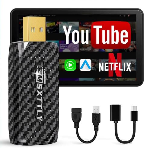 محول Mini 3in1 Stream CarPlay Android Auto اللاسلكي، يدعم Netflix/YouTube/TikTok/PrimeVideo Box، متوافق فقط مع Wired CarPlay Car Model 2017+، لنظام Android 11 وiPhone iOS 10+ in Kuwait