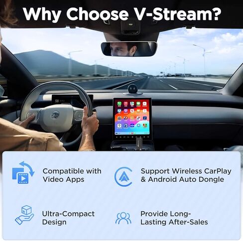 محول Mini 3in1 Stream CarPlay Android Auto اللاسلكي، يدعم Netflix/YouTube/TikTok/PrimeVideo Box، متوافق فقط مع Wired CarPlay Car Model 2017+، لنظام Android 11 وiPhone iOS 10+ in Kuwait