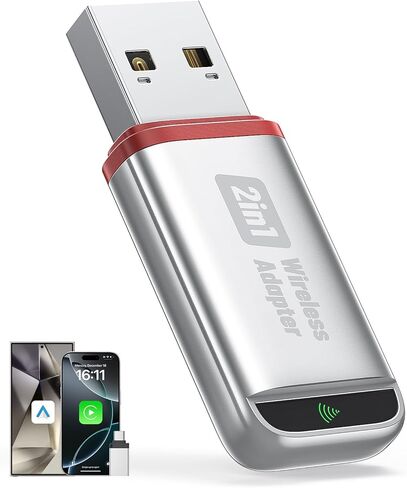 محول CarPlay اللاسلكي يدعم Apple CarPlay وAndroid Auto 2026، 2 في 1 USB A وUSB C Mini Bluetooth Dongle تحويل سلكي إلى لاسلكي متوافق مع iPhone وAndroid اتصال سريع ومستقر in Saudi Arabia