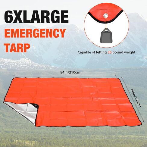 Oudain 6 Pcs Emergency Thermal Survival Blankets 84 x 60 Inch, Heavy Duty Emergency Poncho Tarp Reusable Waterproof Blanket for Car, Camping, Hiking in Saudi Arabia