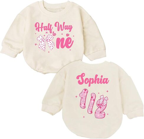 Custom Half Birthday Outfit Baby Girl, Personalized 1/2 Birthday Girl Outfit, Half Way to One Baby in Saudi Arabia