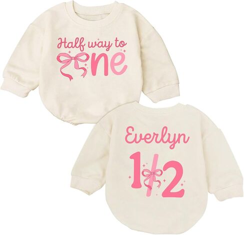 Custom Half Birthday Outfit Baby Girl, Personalized 1/2 Birthday Girl Outfit, Half Way to One Baby in Saudi Arabia