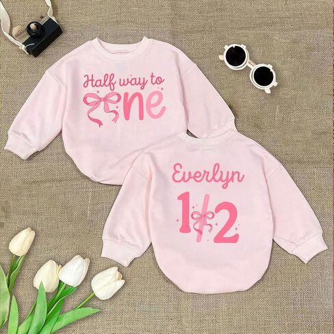 Custom Half Birthday Outfit Baby Girl, Personalized 1/2 Birthday Girl Outfit, Half Way to One Baby in Saudi Arabia