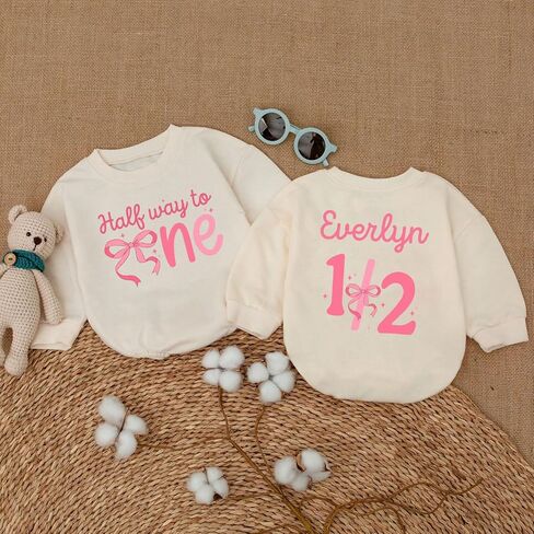 Custom Half Birthday Outfit Baby Girl, Personalized 1/2 Birthday Girl Outfit, Half Way to One Baby in Saudi Arabia