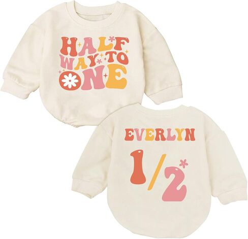 Custom Half Birthday Outfit Baby Girl, Personalized 1/2 Birthday Girl Outfit, Half Way to One Baby in Saudi Arabia