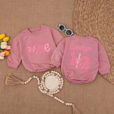 Custom Half Birthday Outfit Baby Girl, Personalized 1/2 Birthday Girl Outfit, Half Way to One Baby in Saudi Arabia