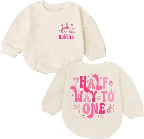 Custom Half Birthday Outfit Baby Girl, Personalized 1/2 Birthday Girl Outfit, Half Way to One Baby in Saudi Arabia