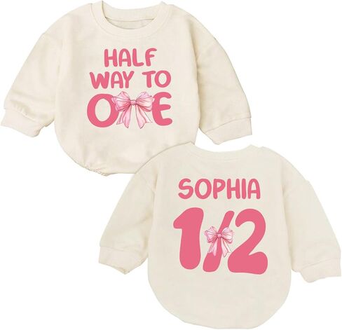 Custom Half Birthday Outfit Baby Girl, Personalized 1/2 Birthday Girl Outfit, Half Way to One Baby in Saudi Arabia