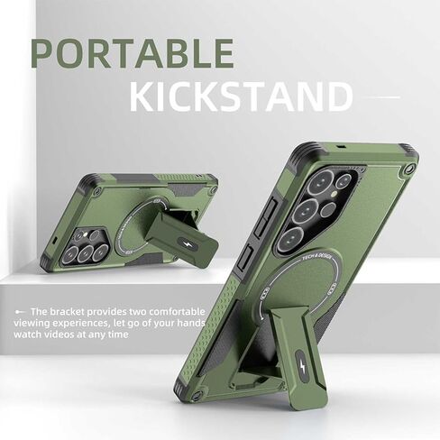 with Kickstand Holder Cell Phone Case for Samsung Galaxy S24 Ultra Support Magnet Dual Layer TPU Bumper Anti-Knock Cover Heavy Duty Protection,Horizontal and Vertical Standing,5 Colors (Green) in Saudi Arabia
