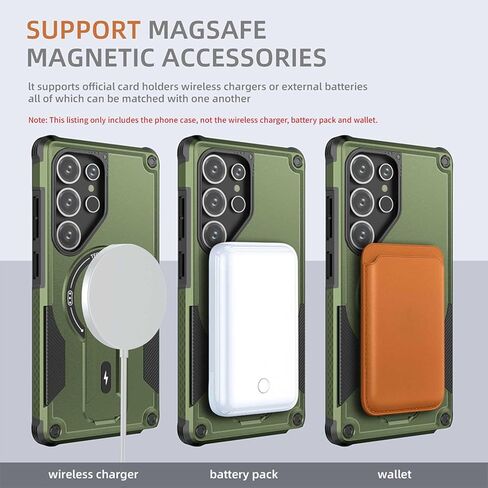 with Kickstand Holder Cell Phone Case for Samsung Galaxy S24 Ultra Support Magnet Dual Layer TPU Bumper Anti-Knock Cover Heavy Duty Protection,Horizontal and Vertical Standing,5 Colors (Green) in Saudi Arabia