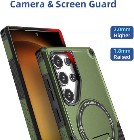 with Kickstand Holder Cell Phone Case for Samsung Galaxy S24 Ultra Support Magnet Dual Layer TPU Bumper Anti-Knock Cover Heavy Duty Protection,Horizontal and Vertical Standing,5 Colors (Green) in Saudi Arabia