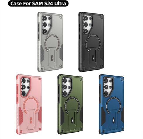 with Kickstand Holder Cell Phone Case for Samsung Galaxy S24 Ultra Support Magnet Dual Layer TPU Bumper Anti-Knock Cover Heavy Duty Protection,Horizontal and Vertical Standing,5 Colors (Green) in Saudi Arabia