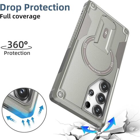 with Kickstand Holder Cell Phone Case for Samsung Galaxy S24 Ultra Support Magnet Dual Layer TPU Bumper Anti-Knock Cover Heavy Duty Protection,Horizontal and Vertical Standing,5 Colors (Green) in Saudi Arabia