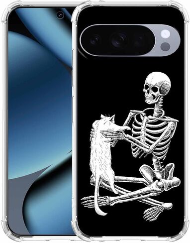 Case for Google Pixel 10/10 Pro with Skull Design,Cool Skeleton and Cat Pattern,Clear Slim Soft TPU Bumper Phone Cover,6.3"(Skull,P10) in Saudi Arabia