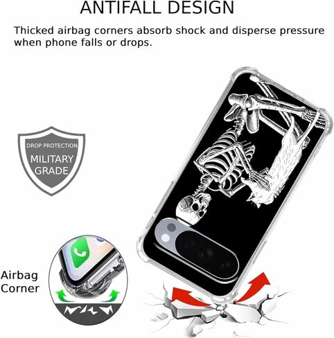 Case for Google Pixel 10/10 Pro with Skull Design,Cool Skeleton and Cat Pattern,Clear Slim Soft TPU Bumper Phone Cover,6.3"(Skull,P10) in Saudi Arabia