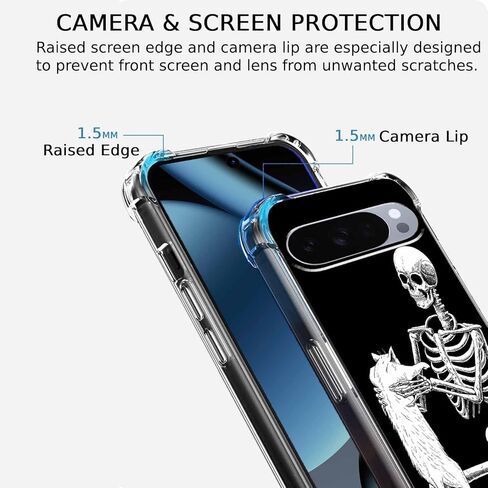 Case for Google Pixel 10/10 Pro with Skull Design,Cool Skeleton and Cat Pattern,Clear Slim Soft TPU Bumper Phone Cover,6.3"(Skull,P10) in Saudi Arabia