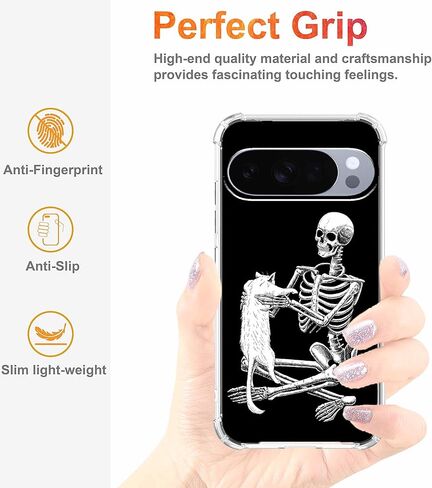 Case for Google Pixel 10/10 Pro with Skull Design,Cool Skeleton and Cat Pattern,Clear Slim Soft TPU Bumper Phone Cover,6.3"(Skull,P10) in Saudi Arabia