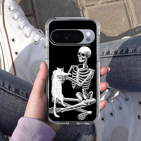 Case for Google Pixel 10/10 Pro with Skull Design,Cool Skeleton and Cat Pattern,Clear Slim Soft TPU Bumper Phone Cover,6.3"(Skull,P10) in Saudi Arabia