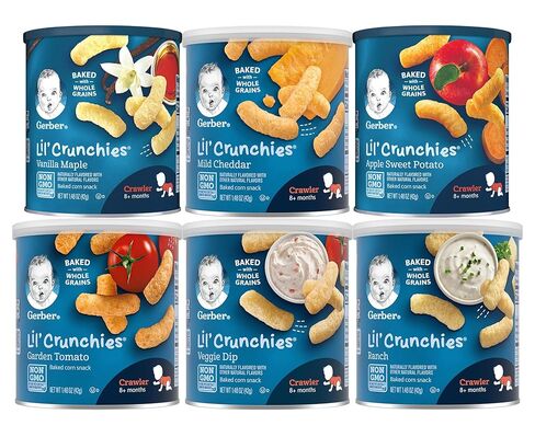 Gerber Snacks for Baby Lil’ Crunchies Baked Grain Snack Variety Pack, 1 Cheddar, 1 Veggie, 1 Tomato, 1 Ranch, 1 Maple, 1 Apple & Sweet Potato, 6 CT in Saudi Arabia