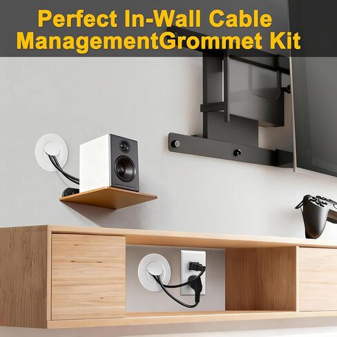 ZhiYo in-Wall Cable Management Kit for TV, White TV Cord Hider Kit, Behind Wall Cable Management for Mounted TVs, Cord Concealer Kits with 2 Wire Pass Throughs and 1 Hole Saw Drill Attachmen in Saudi Arabia