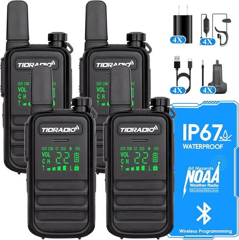 TIDRADIO TD-M11 Walkie Talkies Waterproof IP67 Long Range FRS Two-Way Radios, Frequency Copy, VOX, NOAA Emergency Weather Radio for Camping Hunting Gear, Mix Color - 4 Pack in Saudi Arabia