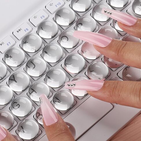 68PCS Keyboard for Long Nails, Transparent Glass Raised Keyboard Stickers for Long Nails, Nail Art Typing Keycaps for Desktops Laptop, PC (Spherical) in Saudi Arabia