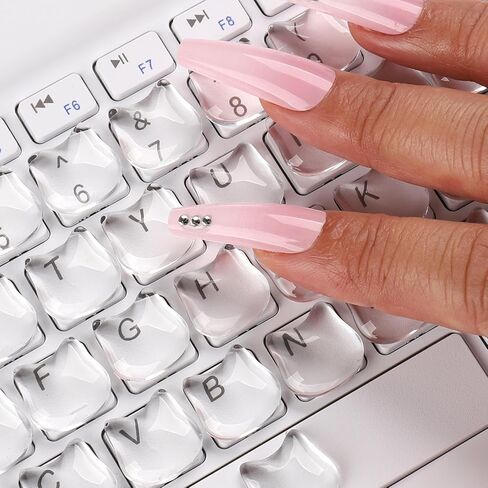 68PCS Transparent Glass Long Nail Keyboard Caps, Raised Keyboard Stickers for Long Nail Keyboard Cover, Reusable Adhesive Protective Nail Stickers for Laptop, PC, Desktop (Spherical) in Saudi Arabia