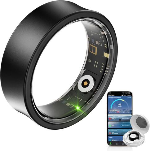 Smart Ring for Women Men, Health Fitness Tracker, 10ATM Waterproof Ring for iOS and Android, No Subscription Fee (Black, 9) in Kuwait