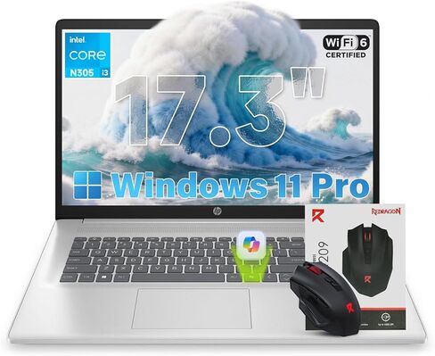 HP 17 inch Laptop FHD 2026, Intel 8 Cores i3-N305 Processor, 16GB RAM, 512GB SSD, 17.3" FHD IPS Display, AI Copilot, Wins 11 Pro, Long Battery Life for Student & Business, Wi‑Fi 6, Patented Accessory in Saudi Arabia