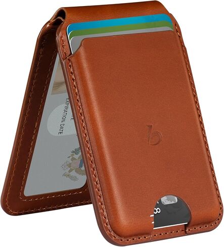 Belemay Strong Magnetic Wallet for MagSafe with Adjustable Stand, Full-Grain Vegetable-Tanned Leather Card Holder, Up to 5 Cards, RFID Blocking, for iPhone 17/16/15/14/13/12 Series Men & Women - Black in Saudi Arabia