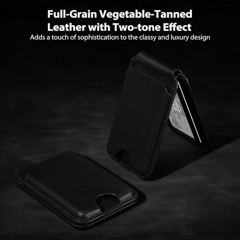 Belemay Strong Magnetic Wallet for MagSafe with Adjustable Stand, Full-Grain Vegetable-Tanned Leather Card Holder, Up to 5 Cards, RFID Blocking, for iPhone 17/16/15/14/13/12 Series Men & Women - Black in Saudi Arabia
