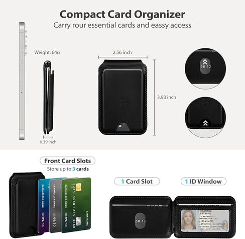 Belemay Strong Magnetic Wallet for MagSafe with Adjustable Stand, Full-Grain Vegetable-Tanned Leather Card Holder, Up to 5 Cards, RFID Blocking, for iPhone 17/16/15/14/13/12 Series Men & Women - Black in Saudi Arabia