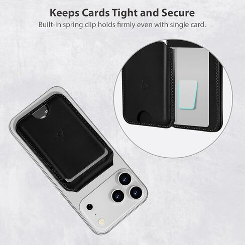 Belemay Strong Magnetic Wallet for MagSafe with Adjustable Stand, Full-Grain Vegetable-Tanned Leather Card Holder, Up to 5 Cards, RFID Blocking, for iPhone 17/16/15/14/13/12 Series Men & Women - Black in Saudi Arabia