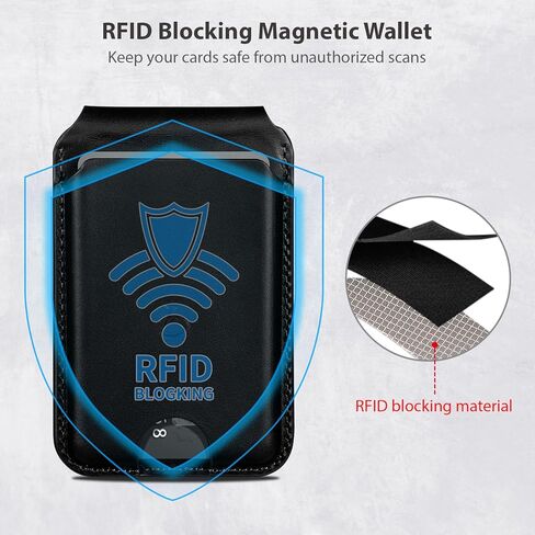 Belemay Strong Magnetic Wallet for MagSafe with Adjustable Stand, Full-Grain Vegetable-Tanned Leather Card Holder, Up to 5 Cards, RFID Blocking, for iPhone 17/16/15/14/13/12 Series Men & Women - Black in Saudi Arabia