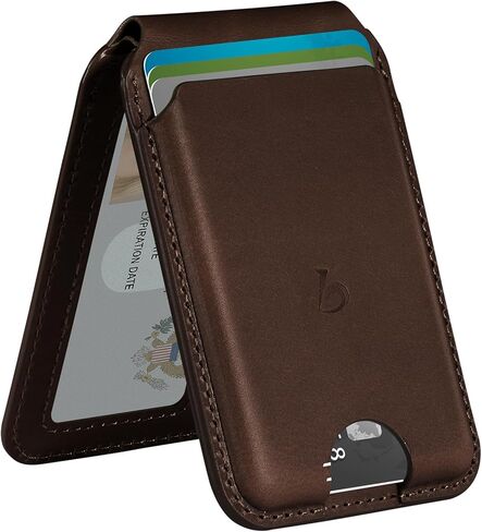 Belemay Strong Magnetic Wallet for MagSafe with Adjustable Stand, Full-Grain Vegetable-Tanned Leather Card Holder, Up to 5 Cards, RFID Blocking, for iPhone 17/16/15/14/13/12 Series Men & Women - Black in Saudi Arabia