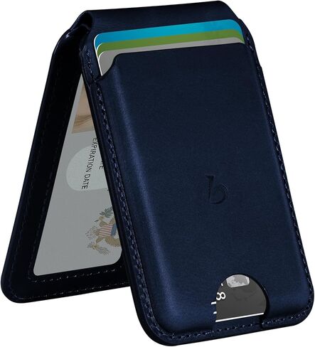 Belemay Strong Magnetic Wallet for MagSafe with Adjustable Stand, Full-Grain Vegetable-Tanned Leather Card Holder, Up to 5 Cards, RFID Blocking, for iPhone 17/16/15/14/13/12 Series Men & Women - Black in Saudi Arabia
