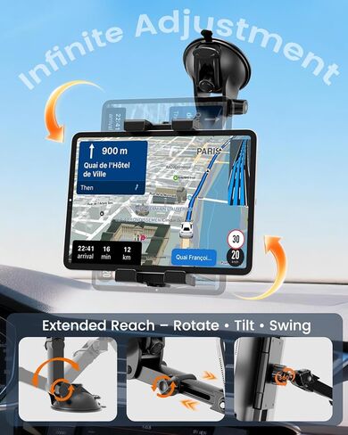 OHLPRO Tablet Holder for Car Dashboard & Windshield, Long Arm Suction Cup Tablet Mount Fits 5-17" iPad Pro/Air/Mini, Stable iPad Car Mount for Truck/SUV/Semi, Ideal Tech Gift for Drivers & Traveler in Saudi Arabia