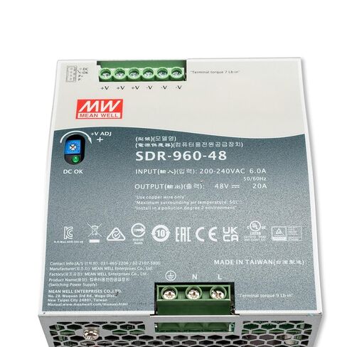 MEAN WELL SDR-960-48 Single Output Industrial DIN Rail Power Supply with PFC Function, 48 Volt, 20 Amp, 960 Watt in Saudi Arabia