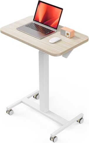 ErGear Mobile Small Standing Desk, Enhanced Adjustable Height Computer Workstations, Portable Rolling Laptop Desk with 4 Lockable Wheels for Home Office & Classroom, Light Walnut in Saudi Arabia