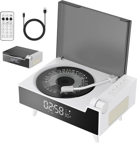 مشغل أقراص مضغوطة محمول للمنزل مع مكبر صوت هاي فاي، جهاز إرسال واستقبال بلوتوث، مؤقت، شاشة LED، راديو FM، مكبرات صوت مزدوجة مدمجة، دعم USB/AUX، مقبس سماعة الرأس (أسود) in Kuwait