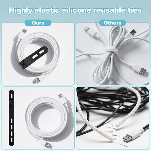 15 قطعة من أربطة كابلات السيليكون، منظمات الأسلاك القابلة لإعادة الاستخدام لكابلات الشحن، مجفف الشعر، مكتب المكتب المنزلي، ولفائف الأسلاك المرنة لإدارة الأسلاك الكهربائية in Kuwait