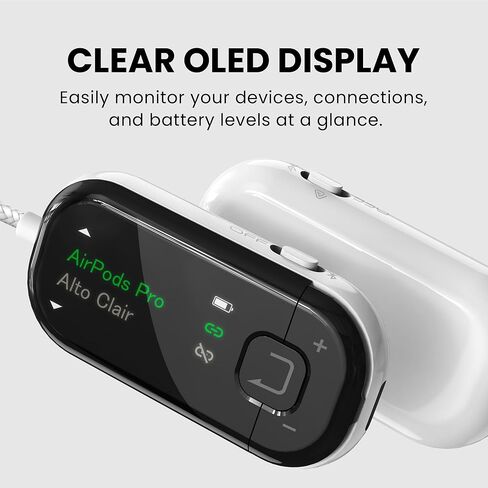 Avantree Relay & Voyager - محول بلوتوث 5.3 للطائرة وشاشة OLED بلوتوث وأحدث محول طائرة Auracast، شريحة كوالكوم، aptX Adaptive وصوت عالي الدقة لسماعات الرأس، Airpods، Bose & Travel in Saudi Arabia