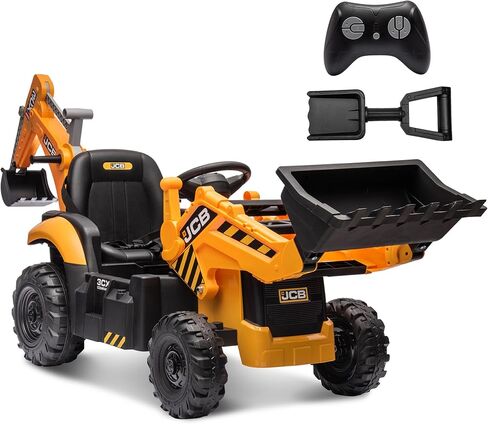 سيارة لعبة لودر حفار كهربائي 12 فولت من JCB للأطفال، تعمل بالبطارية على ألعاب مركبات البناء مع محمل أمامي وحفارة، جهاز تحكم عن بعد، أجزاء متحركة، مقعد قابل للتعديل، بداية ناعمة in Kuwait