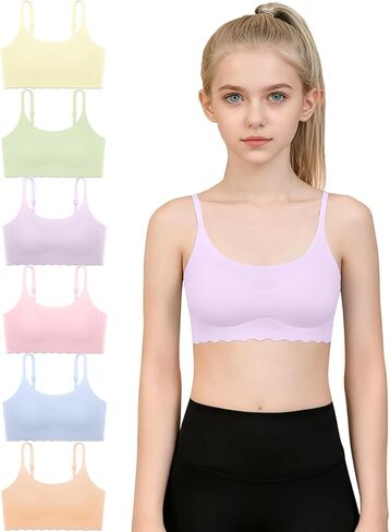 Finihen Teen Girls Seamless Training Bra No Show Sports Bra with Removable Padding Adjustable Strap Multipack. in Saudi Arabia