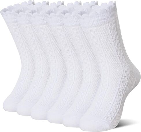Girls Ruffle Crew Socks Little Kids School Uniform Cute Cotton Frilly Dress Socks 6 Pairs in Saudi Arabia